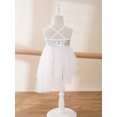 thumbnail image 4 of Fldy Kids Girls Shiny Sequins Ballet Tutu Dress Latin Modern Dance Performance Dress Hight-Low Dress Ivory 3-4, 4 of 7