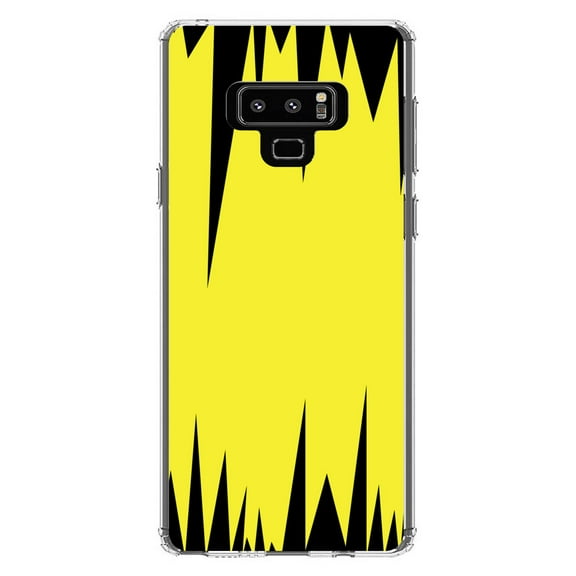 DistinctInk Clear Shockproof Hybrid Case for Samsung Galaxy Note 9 - TPU Bumper, Acrylic Back, Tempered Glass Screen Protector - Yellow Black Spikes