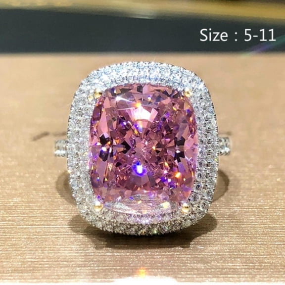 QQTDFG Luxury Cubic Zircon Women Anniversary Jewelry 925 Silver Rings Gifts Size 6-10-11-Pink
