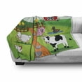 thumbnail image 3 of Cattle Soft Flannel Fleece Blanket, Cartoon Farmhouse Life for Animals Theme with Pig Cow Sheep Chicken and Duck Image, Cozy Plush for Indoor and Outdoor Use, 70" x 90", Multicolor, by Ambesonne, 3 of 6