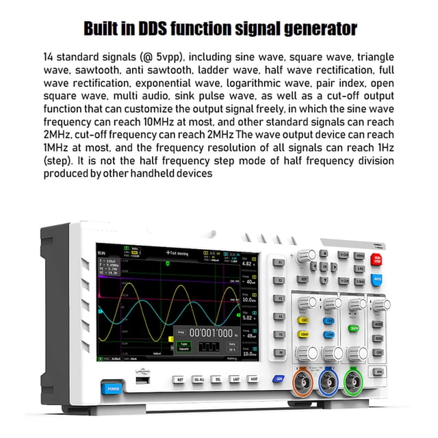Plastic Digital Oscilloscope Professional USB Interface 100mhz Analog Bandwidth Light Adjustable Oscilloscopes Signal Generator EU Plug