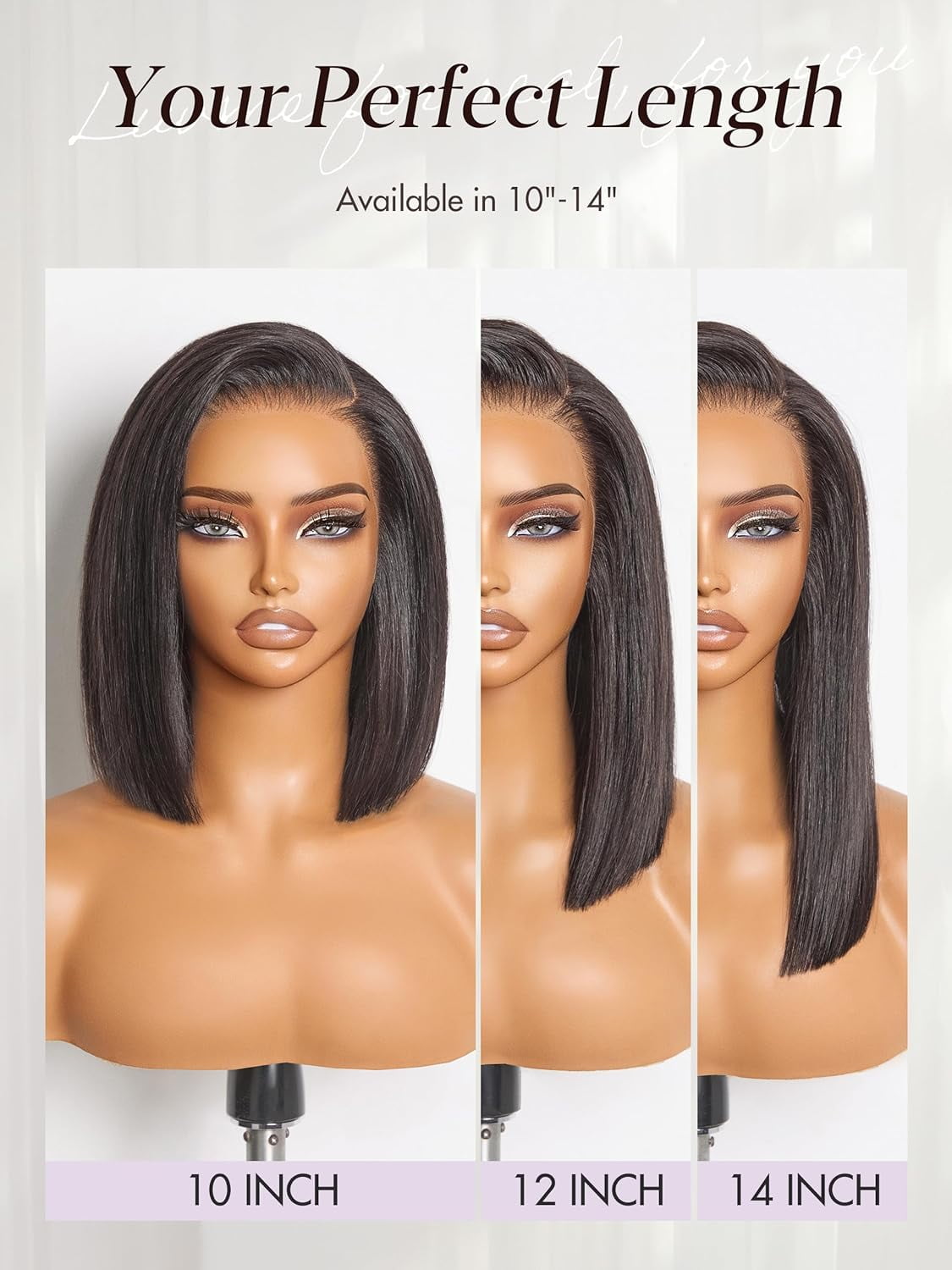 LUVME Nature Max Silky Blunt Cut 10" Bob Glueless Ear-to-ear 13x4 HD Lace Front Wig Pre-Cut Lace Flexi-Fit Drawstring Cap