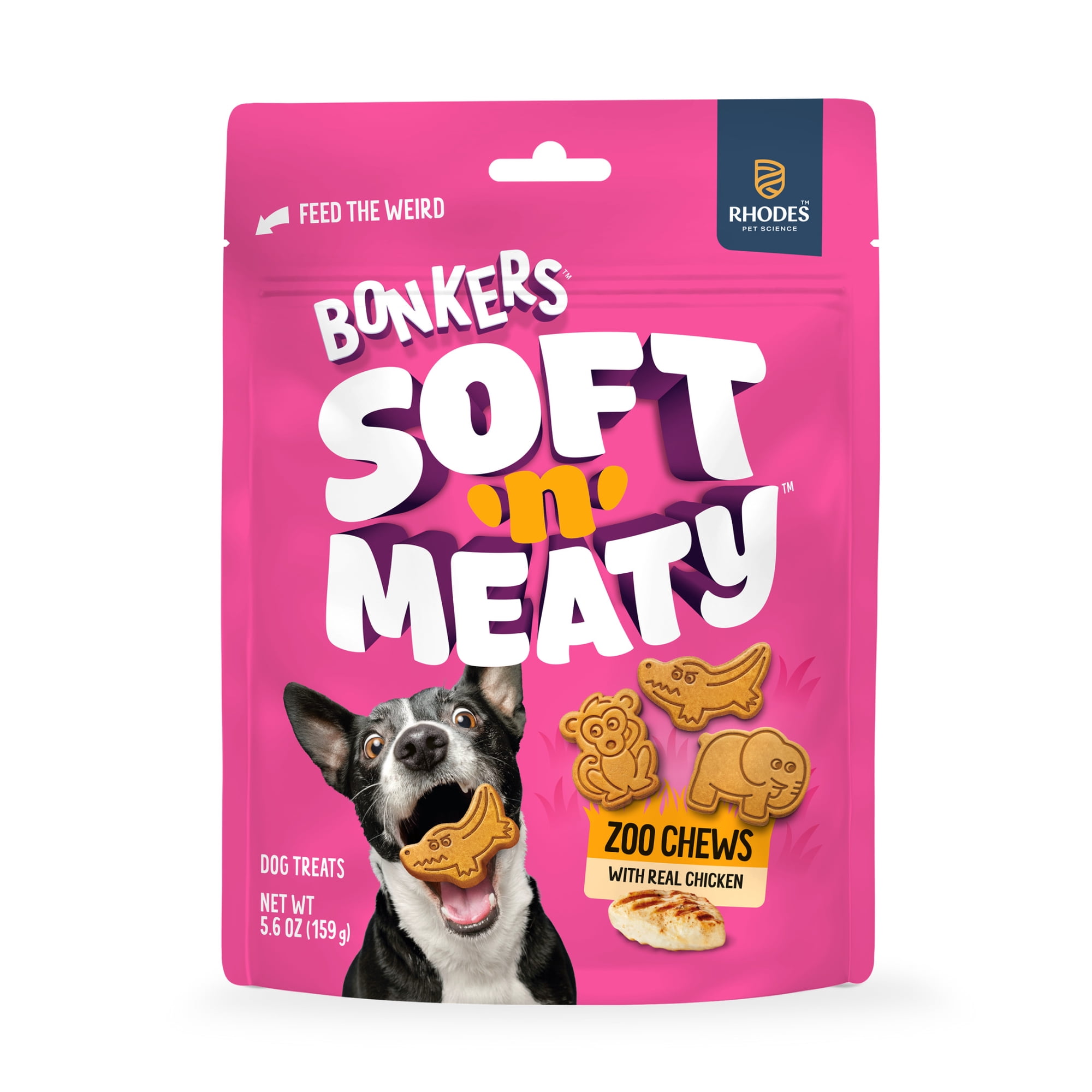 BONKERS Soft & Meaty Dog Treats Made with Real Chicken, Zoo Animal Shapes, 5.6 oz Bag