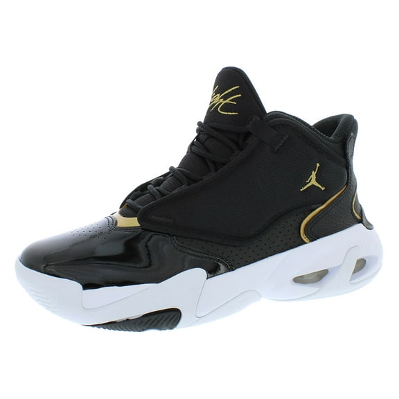 Nike Jordan Max Aura 4 GS Boys Shoes Size 5.5, Color: Black/Metallic Gold/White