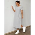 thumbnail image 5 of Black And White Striped Knit Short Sleeve Midi Dress Casual Summer Style, 5 of 6
