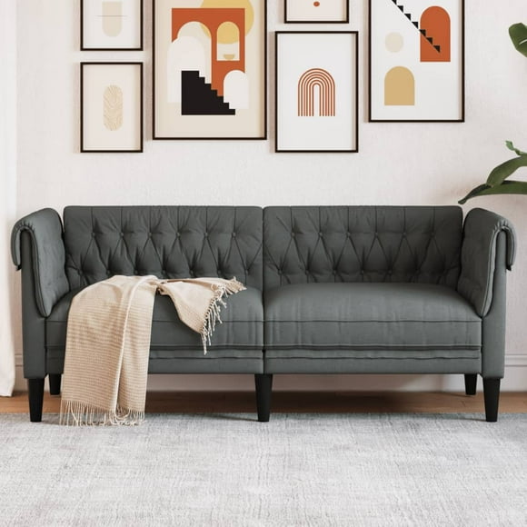 vidaXL Chesterfield Sofa 2-Seater Dark Grey Fabric