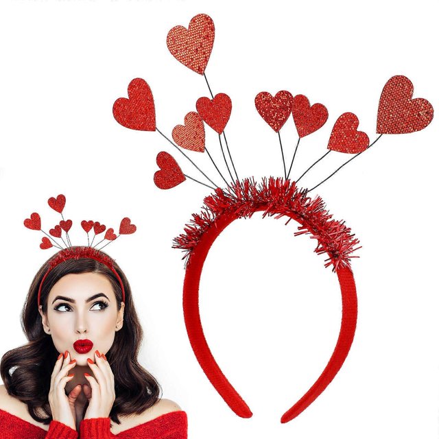 Heart Designed Headband Headdress for Valentine's Day Party Felt Red Decorative 1Set