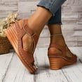 thumbnail image 4 of Sandals For Women Arch Support Wedge Open Toe Ankle Straps Peep Toe Solid Color High Heel Shoes Women Dressy Comfortable Summer Casual Sandals Brown 38, 4 of 9