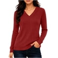 thumbnail image 2 of XRoczxe Women's V-neck long-sleeved ribbed knit top, casual solid color lightweight pullover | suitable for everyday commuting and all-day wear., 2 of 7