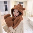 thumbnail image 4 of HNMKIU Bear Ears Winter Hat with Gloves and Scarf Hat Set for Women 3-Piece Warm Knitted Set for Outdoor Cold Weather Z01_A，One Size, 4 of 8