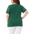 thumbnail image 3 of Agnes Orinda Women's Plus Size V Neck Short Sleeve Elegant Lace Ribbed Knit Summer Tunic Blouse 4X Green, 3 of 6