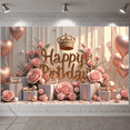 thumbnail image 5 of Rose Gold Banner Pink Roses Birthday Display Gold Crown Heart Balloons Celebration Backdrop for Birthday Party Women's Birthday Princess Theme Party, 5 of 9