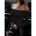 thumbnail image 6 of MOYIKO Off The Shoulder Tops For Women Fitted Long Sleeve Shirts Elegant, 6 of 7
