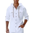 thumbnail image 4 of ZUKMRJPC Mens Cotton Linen Button Down Hoodies Long Sleeve Solid Color Casual Hoodies Lightweight Summer Beach Shirts with Pocket, 4 of 8