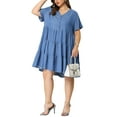 thumbnail image 5 of DARING DIVA Plus Size Button Down V Neck Tiered Chambray Dress 4X Blue, 5 of 7