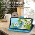 thumbnail image 3 of Designed for iPhone 12 Mini Wallet Case,Women Flip Folio Cover Butterfly Embossed PU Leather Kickstand Card Holder Slots Wrist Strap Purse Phone Case for iPhone 12 Mini,5.4 inch (Blue), 3 of 8