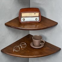 Corner Shelves, Floating Corner Shelf, Set of 2 16inch Solid Oak Wood Corner Wall Shelves, Round End with Wire Hole for Small Plant for Bedroom Kitchen, Living Room