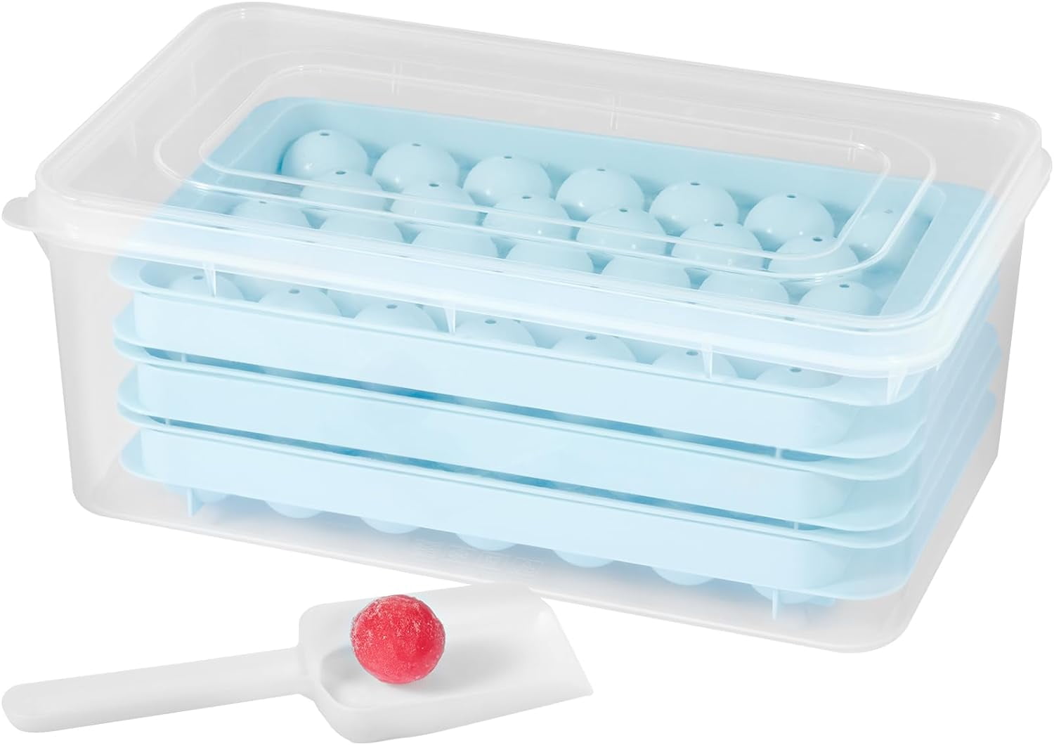 Ice Cube Tray, 3 Pack 170 Balls Mini Ice Cube Tray for Freezer, 2x33pcs and 1x104pcs Sphere Ice Cube Making for Chilling Cocktail Whiskey Tea Coffee, Include Ice Trays & Ice Bin & Scoop