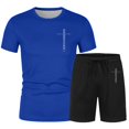 thumbnail image 4 of Letdown Mens Short Sleeve T Shirt and Shorts Set Casual Two Piece Outfit Lightweight Breathable Summer Lounge Athletic Wear (Blue,XXXL), 4 of 4