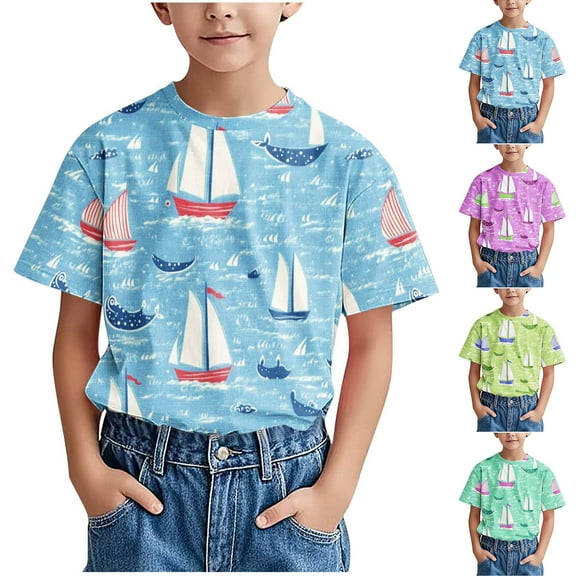 Riecok Kids T shirts Crewneck Comfortable Shirt Kids Clothes Toddler Kids Boy Lightweight Trendy Outfits Blouses Top Summer 8 T Green