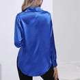 thumbnail image 6 of Woman Satin Twist Knot Shirt Long Sleeve Button Up Shirt Fashionable Pure Color Slim Fit Top Jewel Blue M, 6 of 6