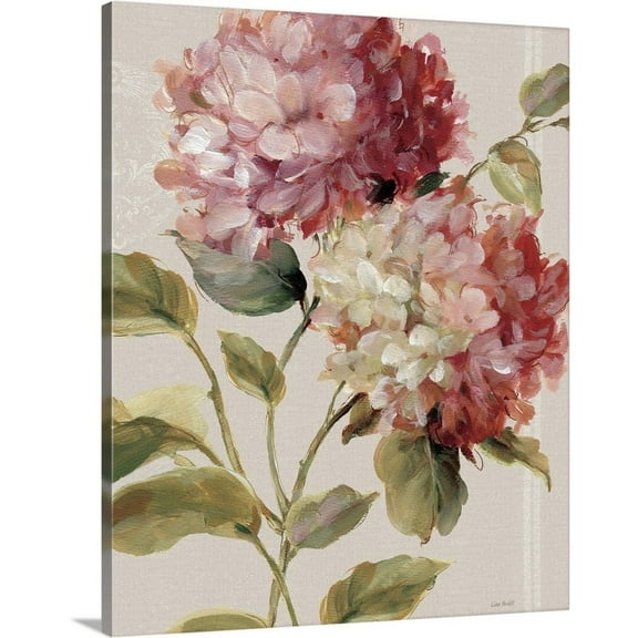Great Big Canvas "Harmonious Hydrangeas Linen" by Lisa Audit Black Dark Forest Green Traditional Wrapped Canvas Print Wall Artwork
