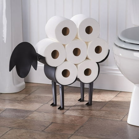 Art & Artifact Sheep Toilet Paper Roll Holder - Metal Wall Mounted or Free Standing Bathroom Tissue Storage, 7