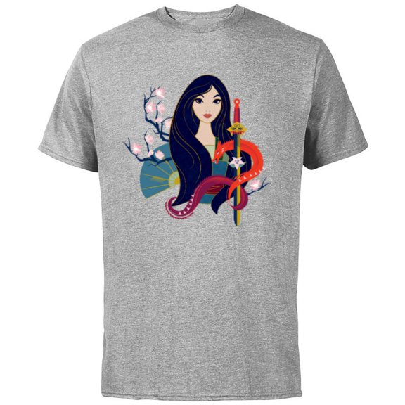 Disney Princess Mulan and Mushu Modern Art Deco Style - Short Sleeve Cotton T-Shirt for Adults - Customized-Athletic Heather