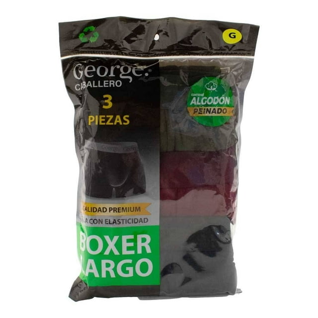 Bóxer George Para Hombre con Elástico Ajustable Largo con Algodón Peinado Multicolor 3 Piezas Talla M