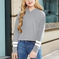 thumbnail image 2 of Emitonse Girls Hoodies Sweatshirt Kids Crop Tops Girls Striped Long Sleeve Fashion Hoodies Pullover Sweatshirts Winter Tops Size for 6-7 Years,Grey, 2 of 4