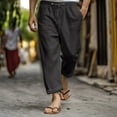 thumbnail image 2 of YABCSAZ Men's Linen Pants Casual Relaxed Fit Athletic Pants Wide Leg Tapered Sweatpants Drawstring Elastic Waist Pants Summer Loose Gym Pants Lightweight Joggers for Workout,Training Hiking Running, 2 of 6