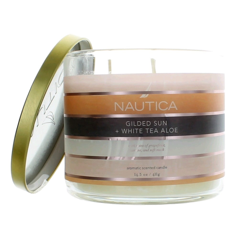 Nautica 14.5 oz Soy Wax Blend 3 Wick Candle Gilded Sun & White Tea