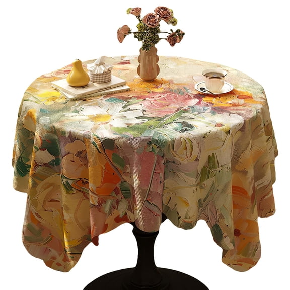 Vintage Tablecloth Square Oil Painting Flower Printed Table Cloths, Cotton Linen Waterproof Wipeable Coffee Table Cover,90*90ｃｍ　