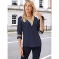 thumbnail image 3 of DARING DIVA Women's 3/4 Sleeve Tops Hollow Color Block Boho Shirts XL Navy Blue, 3 of 6