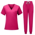 thumbnail image 2 of Minjewel Women's Round Neck Short Sleeve Scrubs for Women Set with Pockets, Lightweight & Professional Uniform for Nurses & Caregivers,Hot Pink L, 2 of 5