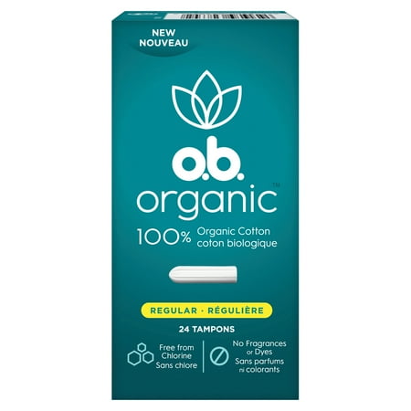 o.b. Organic Applicator-Free Tampons, Unscented, Regular, 24 (Best Organic Tampons For Heavy Flow)