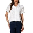 thumbnail image 2 of INSPIRE CHIC Women's Floral Lapel Collar Short Sleeve Button Down Chiffon Work Blouse XS White, 2 of 6