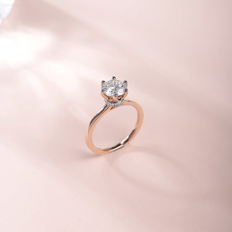 3 Carat Unique Round Cut IGI Certified Lab Grown Diamond Anniversary Ring for Ladies in 10K Rose Gold | Solitaire Diamond Rings for Ladies | Size 9 by Diamond-Capitals