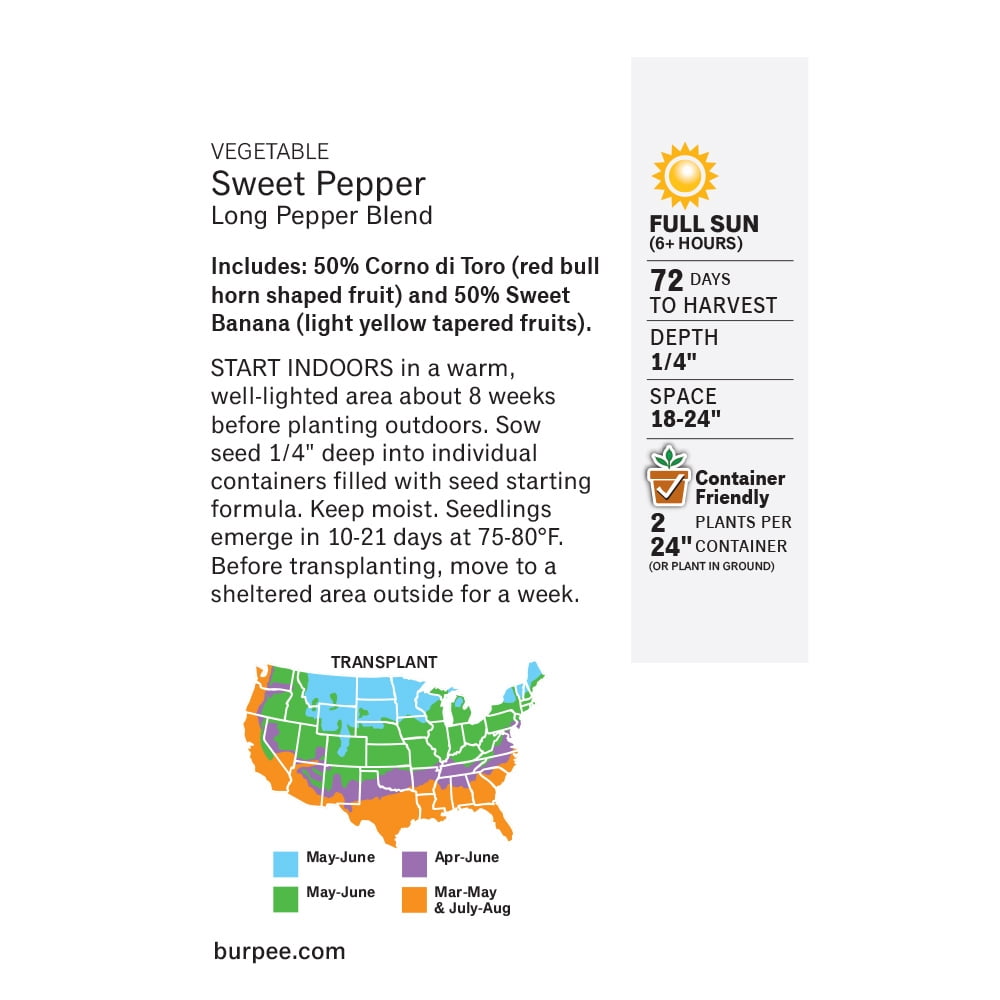 Burpee Long Pepper Blend Sweet Pepper Vegetable Seed, 1-Pack