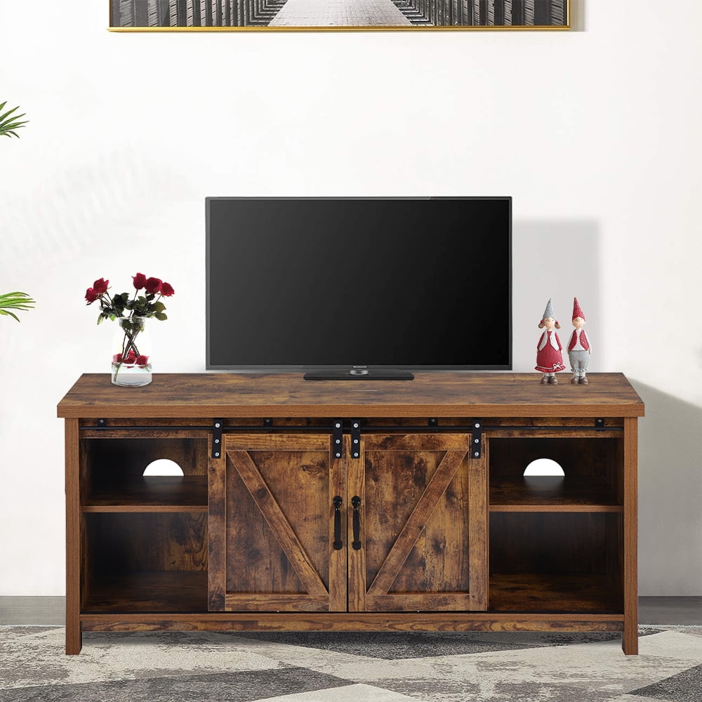 Universal Tv Stand Modern Wood Tv Stands Tv Stand For Flat Screen Sliding Barn Door Television Stand Living Room Storage Shelves Console Entertainment Center 51 Inch Yellow R862 Walmart Com Walmart Com