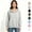 Gray, variant on Women's V Neck Notch Collar Pullover Hoodie, Fleece Oversized Hooded Sweatshirt with Kangaroo Pocket, Women's Plus, Size S-3XL