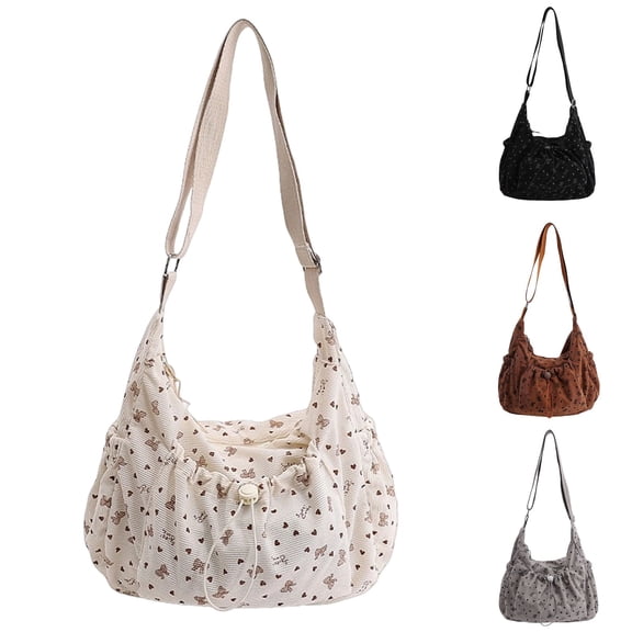 ibiyuan Anti Theft Crossbody Bag Womens Bow Drawstring Crinkle Fabric Crossbody Shoulder Tote Purse, Elegant Large Capacity Daily Handbag