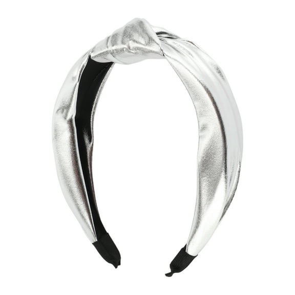 1 Pc Elegant Glossy Knotted Wide Hairband for Women for Girls 6.69"x5.12" Silver Tone