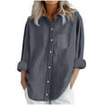 thumbnail image 2 of Weiqiqre Spring+Tops+for+Women Casual Long Sleeve Button Down V Neck Denim Shaket Shirts Loose Blouse Top, 2 of 8