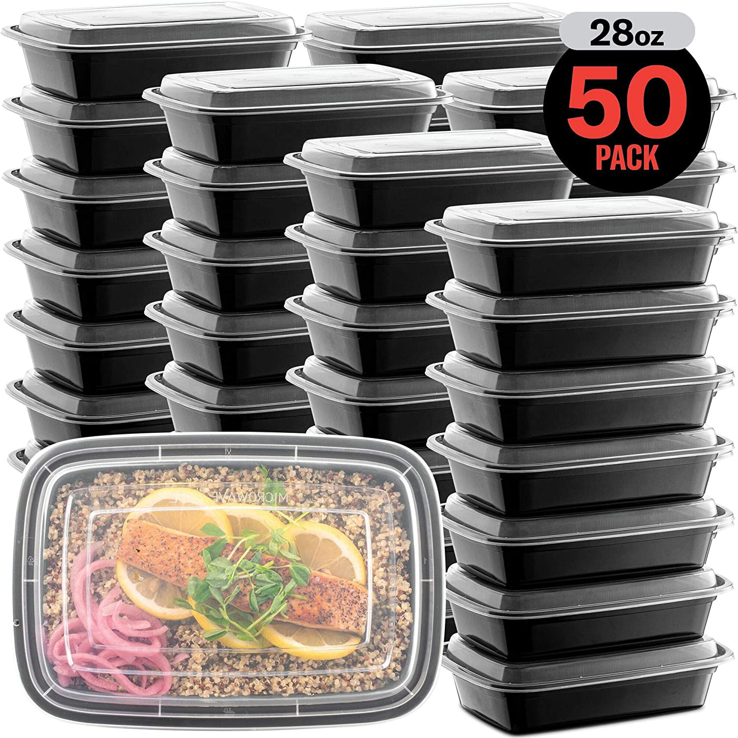 38 oz Rectangular Plastic Disposable Food Containers (50 Pack