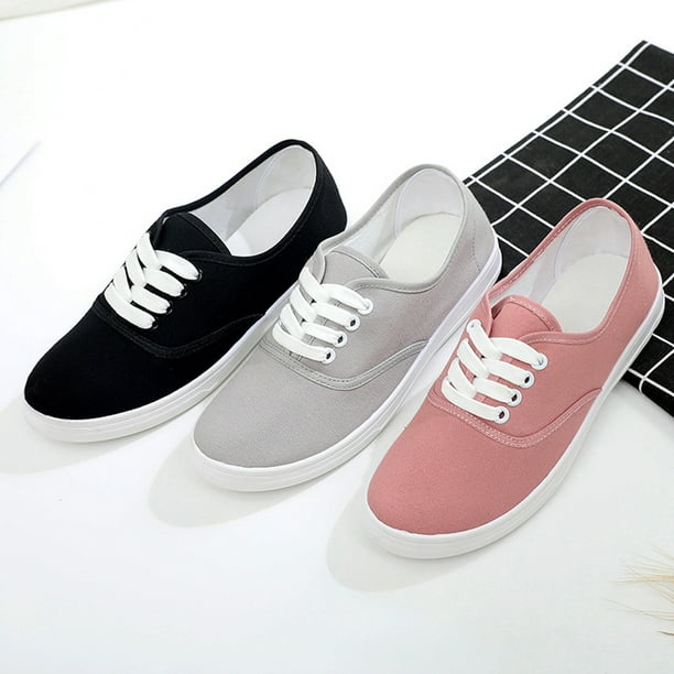 Zapatillas de lona para mujer con cordones y parte superior baja tenis casuales ligeros