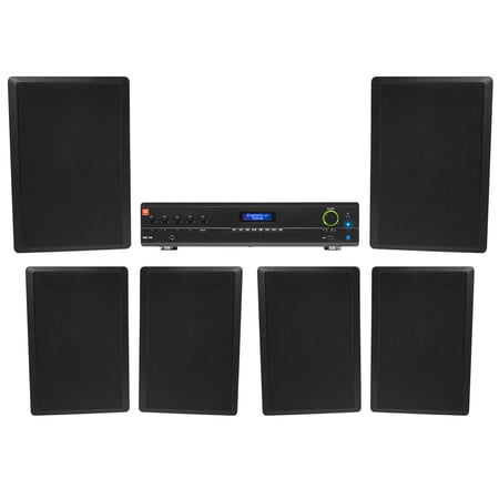 JBL Commercial Amplifier+(6) Slim Black Wall Speakers for Restaurant/Bar/Cafe