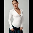 thumbnail image 4 of Camisetas Henley de Larga para Mujer, -Otoño 2025, de Punto Acanalado con Botones, Corte Entallado, Blusas Básicas Informales. Crema L, 4 of 7