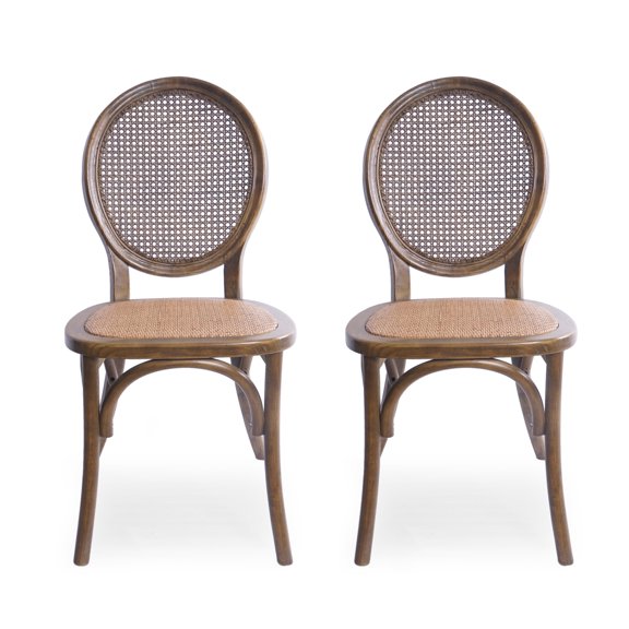 GDF Studio Penway King Louis Elm Wood and Rattan Dining Chairs, Set of 2, Brown