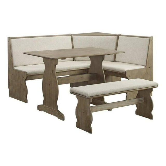 Riverbay Furniture Transitional Wood Corner Nook Dining Set in Brown